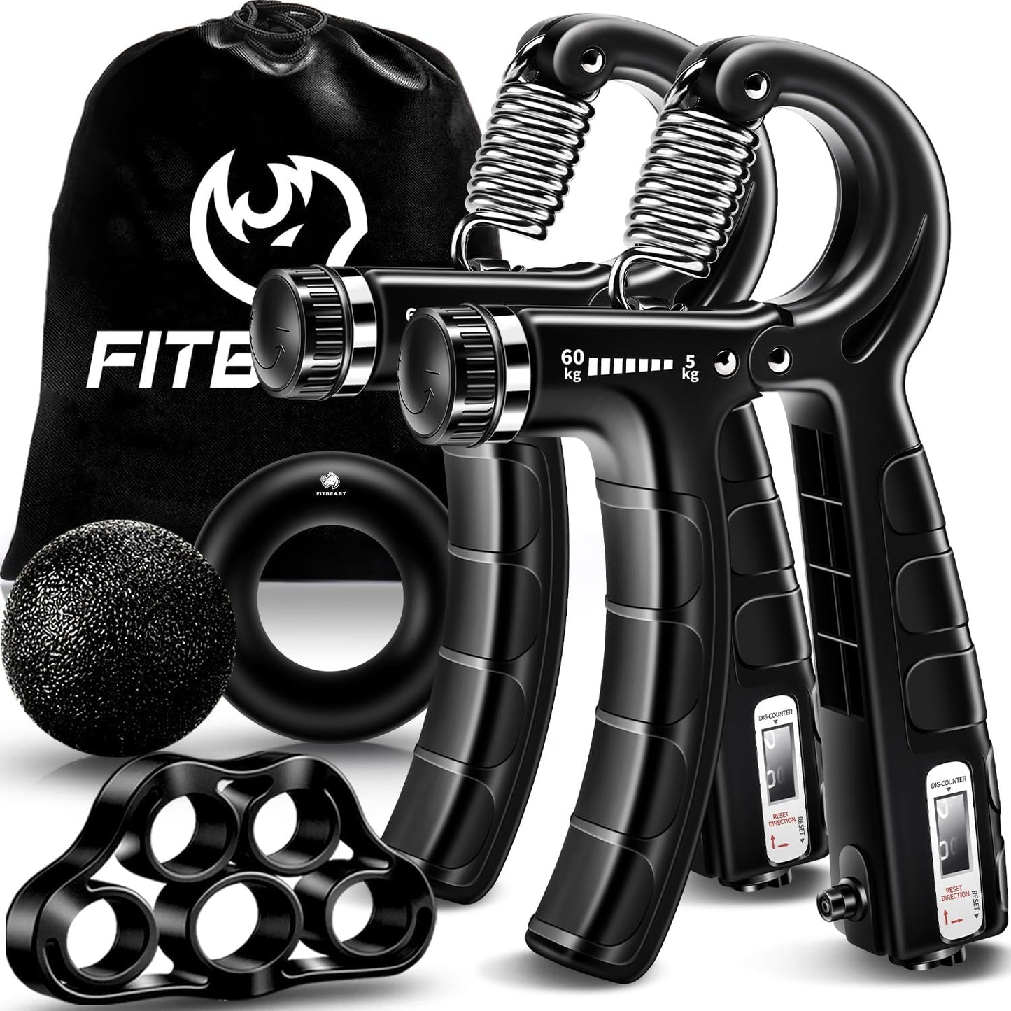 FitBeast Hand Grip Strengthener Workout Kit (5 Pack), 2 Forearm
